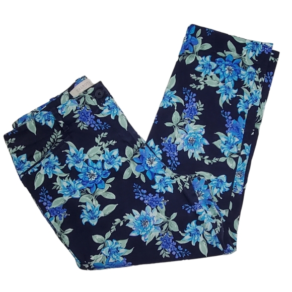Talbots Blue Floral Print Classic Cropped Pants Size 10 - Picture 4 of 15